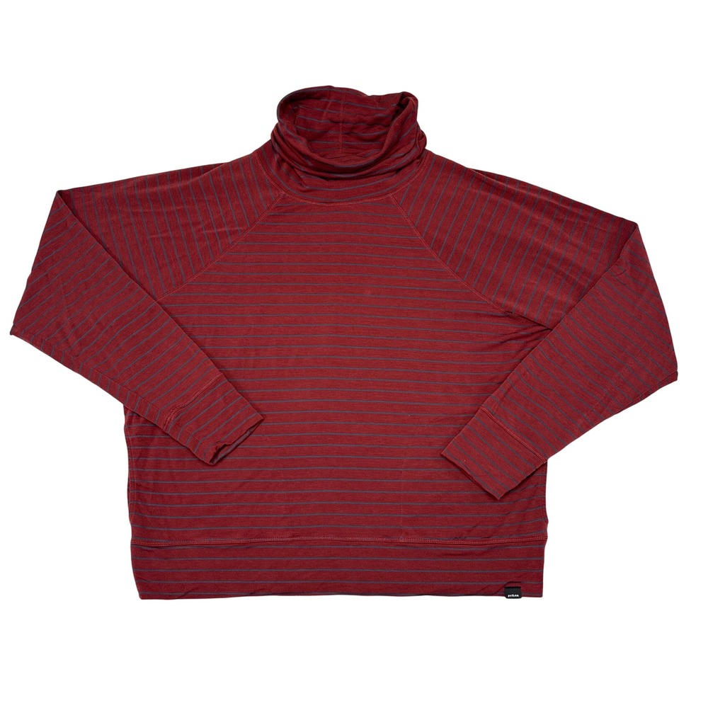Prana Sweater Womens Size Large Red Blue Striped Cowl Neck Knit Pullover
